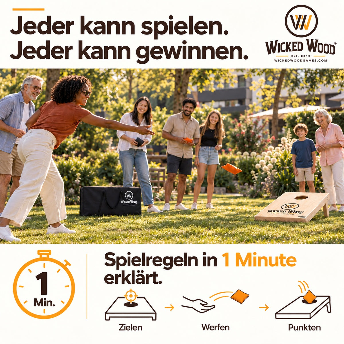 Cornhole Starter Bundle 90x60 – Lakirane ploče, torba za nošenje, tote bag i koozie – Wicked Wood Games