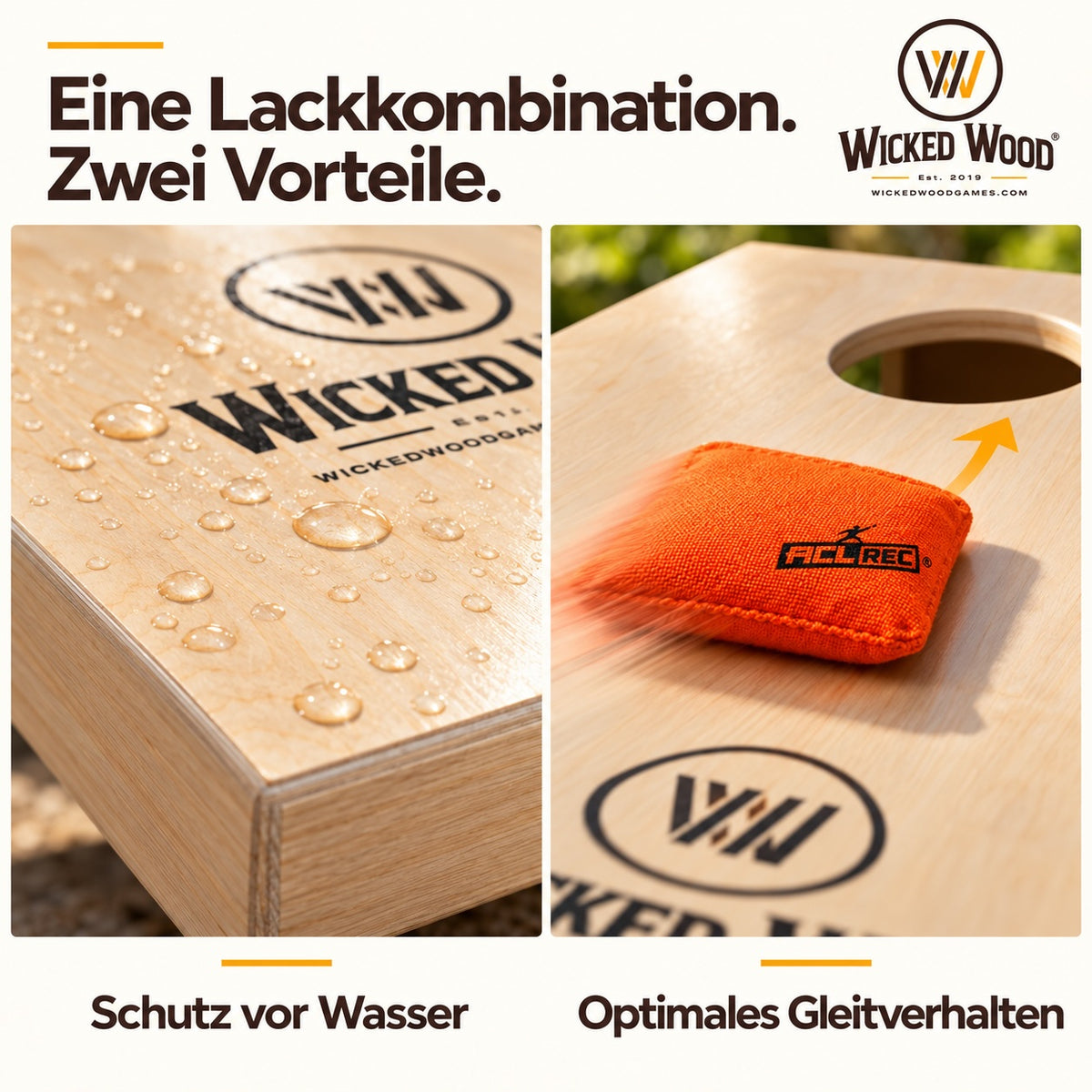 Cornhole Starter Bundle 90x60 – Lakirane ploče, torba za nošenje, tote bag i koozie – Wicked Wood Games