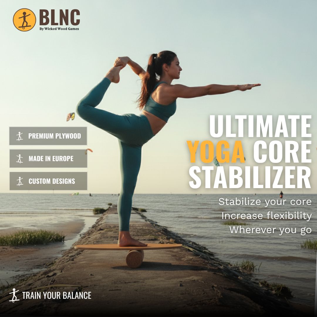 BLNC Balance Boards - SURF Style - Yellow - Incl Roller Balance Boards Wicked Wood Games